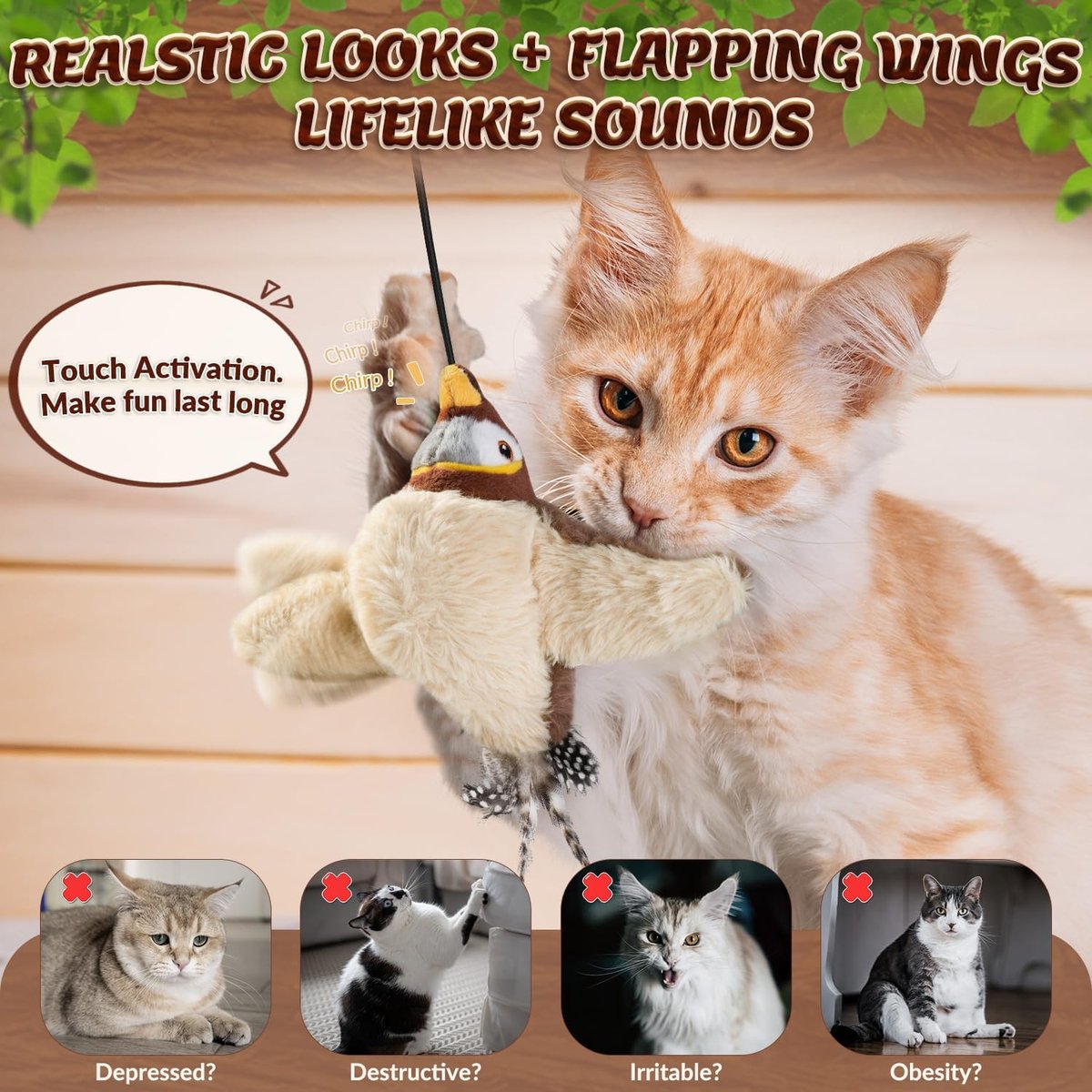 🔥Last Day 40% OFF - 🐾Interactive Chirping Bird Cat Toy