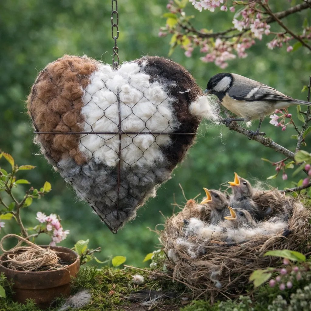 🕊️Handmade Alpaca Fiber Bird Nesting Heart