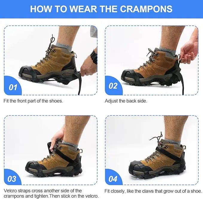 ❄️🛡️ "Invincible" Crampons (11-tooth): Turn any shoes into a snow tank