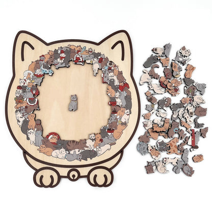 💥135-Piece Morandi-Colored Cat Shaped Wooden Jigsaw Puzzle