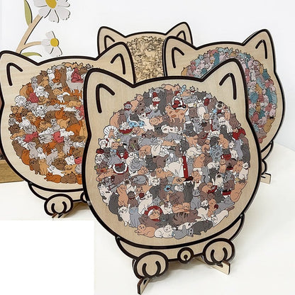 💥135-Piece Morandi-Colored Cat Shaped Wooden Jigsaw Puzzle