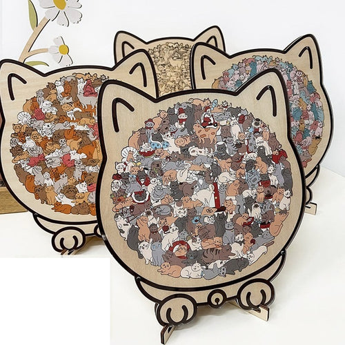 💥135-Piece Morandi-Colored Cat Shaped Wooden Jigsaw Puzzle