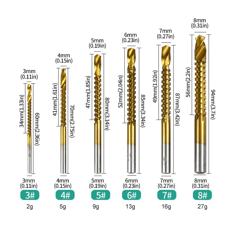 Drill Bit 3-8mm Titanium Coated High-Speed Steel Bit Tool Electric Drill Tools (1 Set 6 PCS)