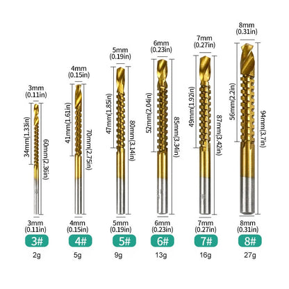 Drill Bit 3-8mm Titanium Coated High-Speed Steel Bit Tool Electric Drill Tools (1 Set 6 PCS)