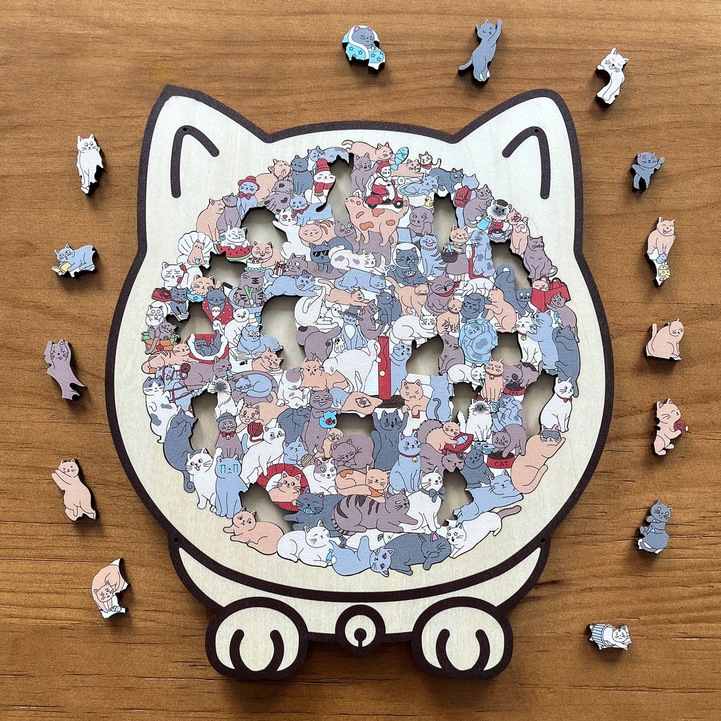 💥135-Piece Morandi-Colored Cat Shaped Wooden Jigsaw Puzzle