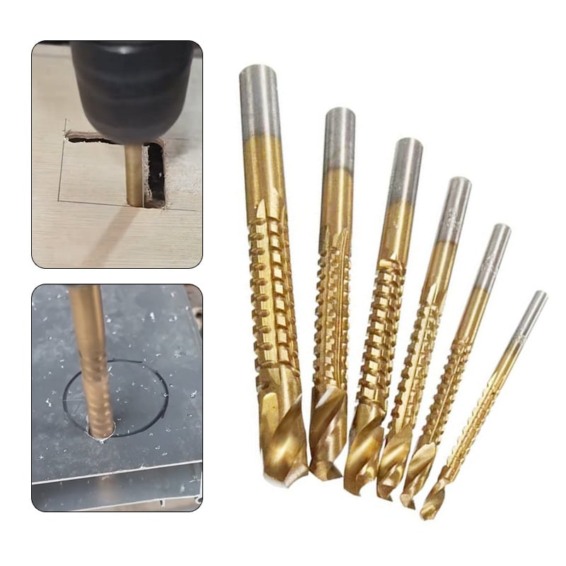 Drill Bit 3-8mm Titanium Coated High-Speed Steel Bit Tool Electric Drill Tools (1 Set 6 PCS)