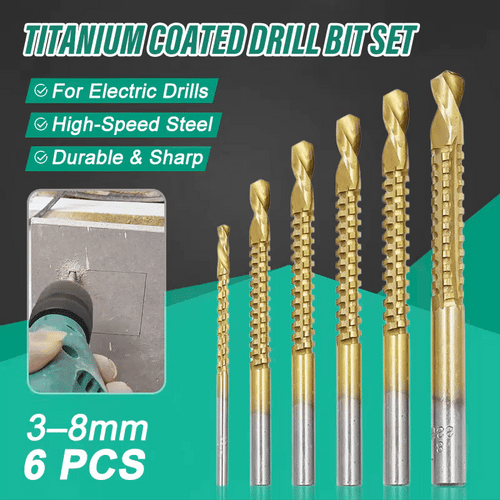 Drill Bit 3-8mm Titanium Coated High-Speed Steel Bit Tool Electric Drill Tools (1 Set 6 PCS)