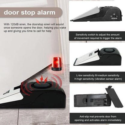 🔥New Year Picks 49% OFF🚨Home Security Door Stopper Alarm - Easy to Install No Tools Needed, 3 Sensitivity Modes, 120DB Loud Anti-Theft Alarm