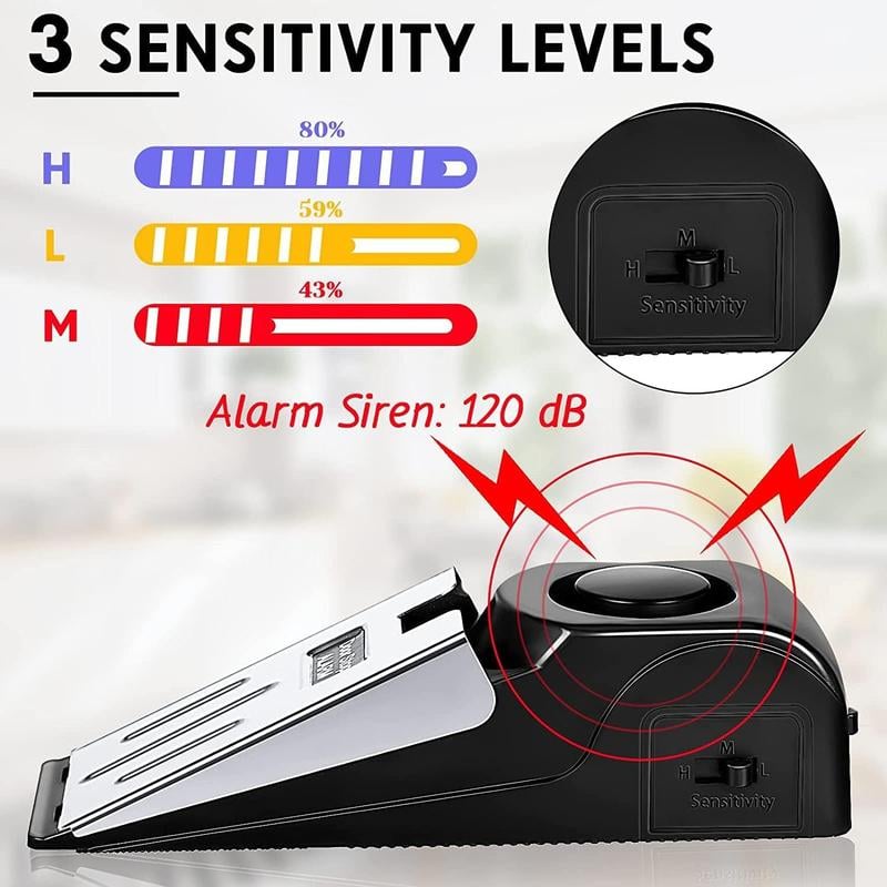 🔥New Year Picks 49% OFF🚨Home Security Door Stopper Alarm - Easy to Install No Tools Needed, 3 Sensitivity Modes, 120DB Loud Anti-Theft Alarm